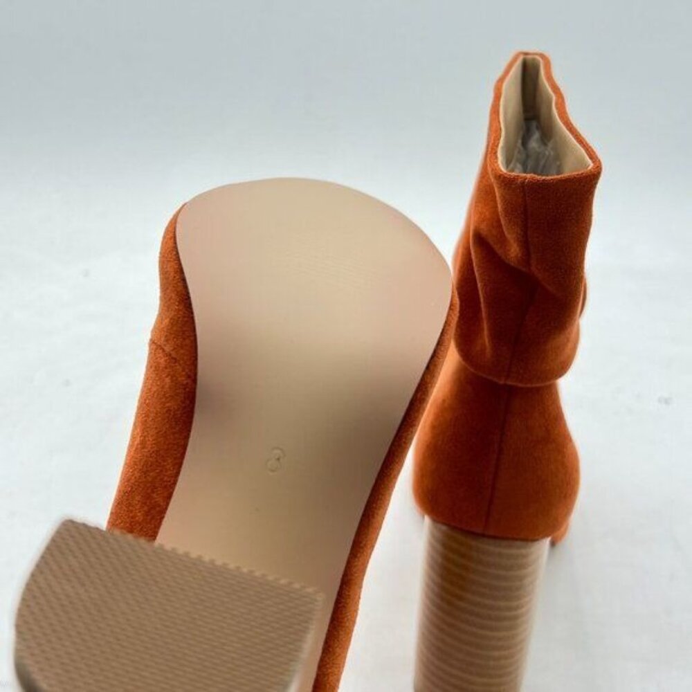 YDN Brown Pull on Chunky Heel Slouch Ankle Boots Round Toe Stacked Retro Shoes - Picture 6 of 8
